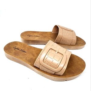 New Slip on Sandals‎ Beach Travel Waterproof Flip Flops Beige Nude Size 7